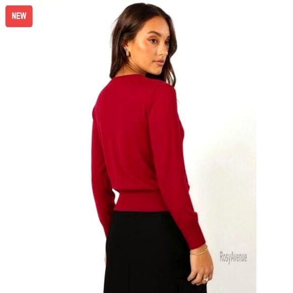 Cropped Cardigan Sweater Long Sleeve Crewneck Knit Button Up Lightweight Shrug - Picture 2 of 7